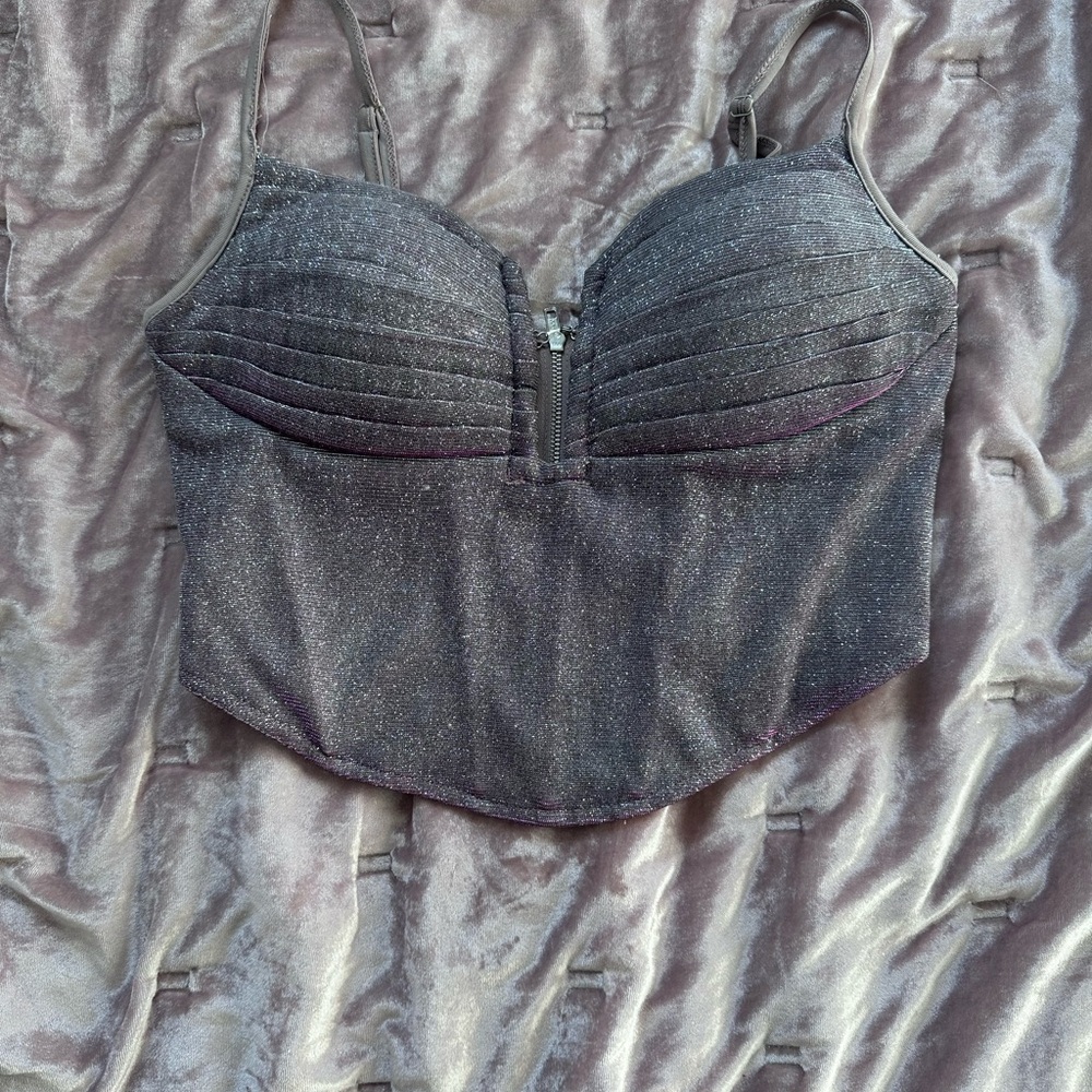 AKIRA Glittery Gray Crop Top